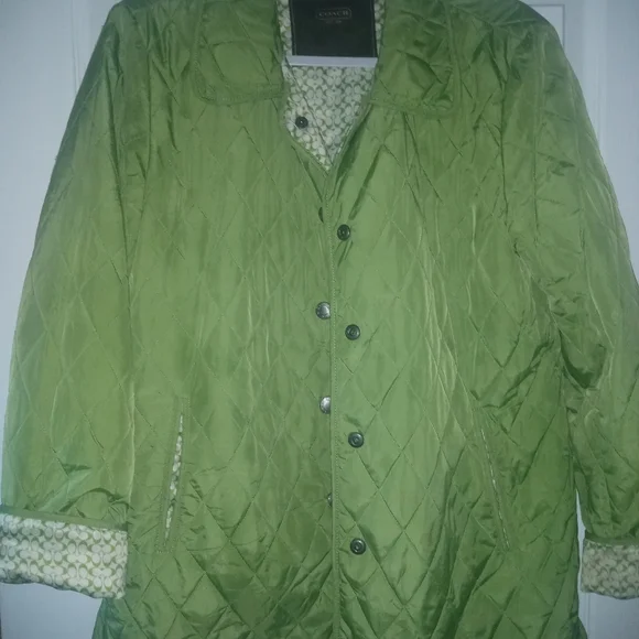 Coach Green Quilted Lightweight Jacket Diamond Stitching . Size Large - Picture 7 of 9